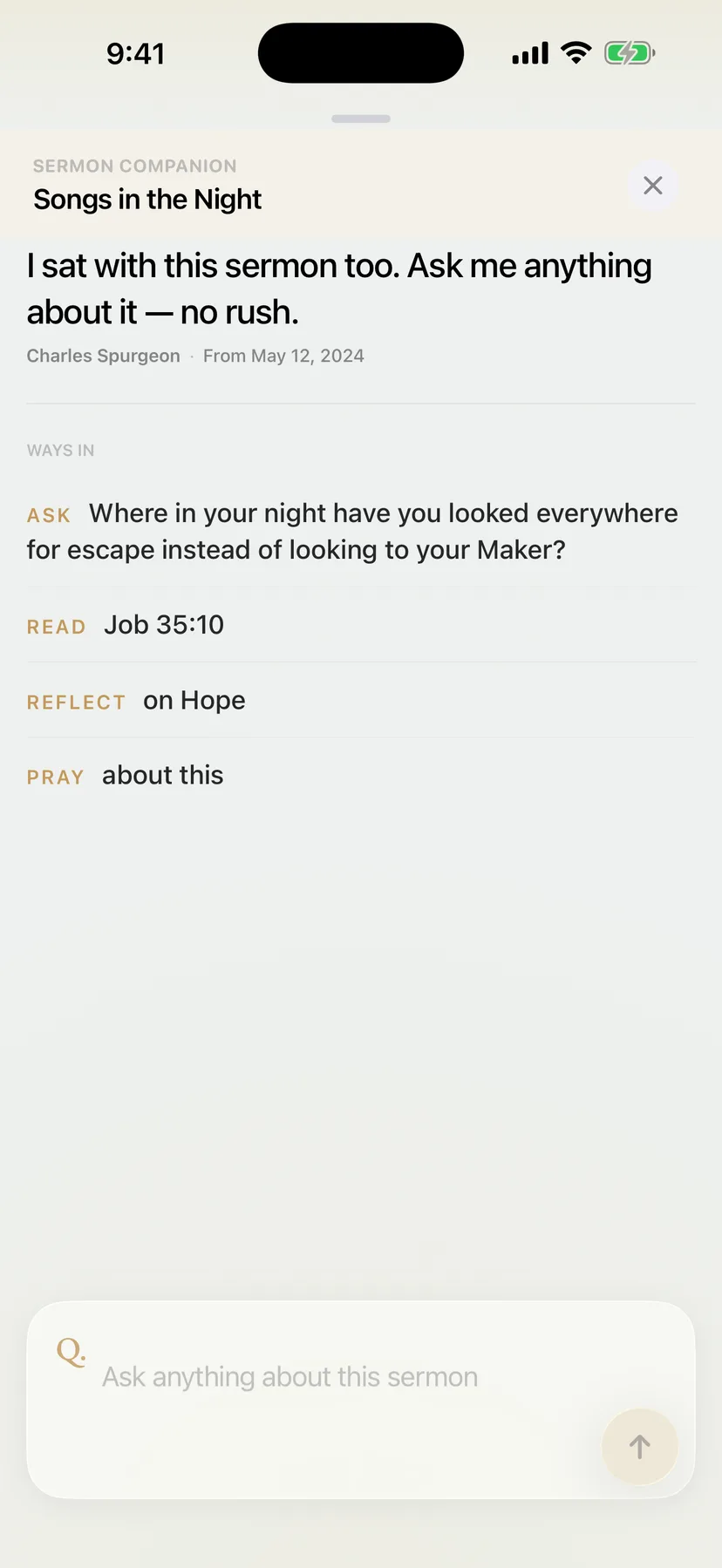 Lumin’s Songs in the Night sermon companion, ready for a later question.